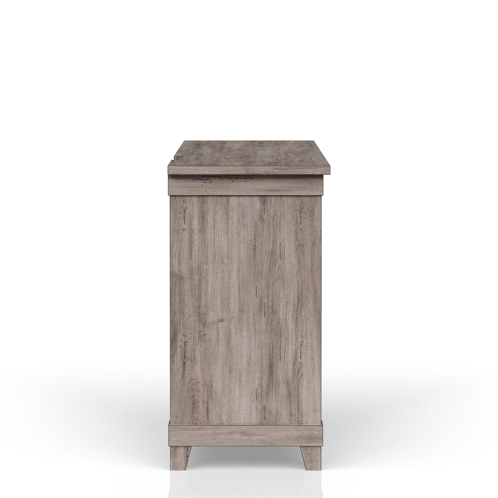 English Elm Rustic Gray Dining Server with Wine Storage, Power Ready, Dual Drawers & Two-Shelf Cabinet Elegance B2699P218275