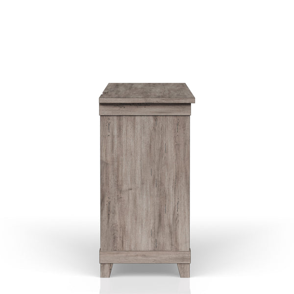 English Elm Rustic Gray Dining Server with Wine Storage, Power Ready, Dual Drawers & Two-Shelf Cabinet Elegance B2699P218275