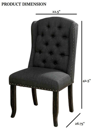 English Elm Rustic Wingback Side Chair Set - Button Tufted With Nailhead Trim, Antique Black & Gray Finish B2741P408898-GIGA