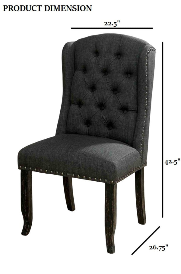 English Elm Rustic Wingback Side Chair Set - Button Tufted With Nailhead Trim, Antique Black & Gray Finish B2741P408898-GIGA