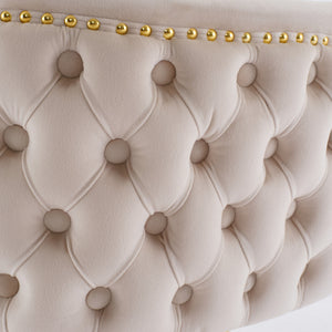 English Elm A&A Velvet Tufted Swivel Barstool with Ergonomic Back and Gold-Plated 17.7" Base, Set of 2 Beige W1143P204045