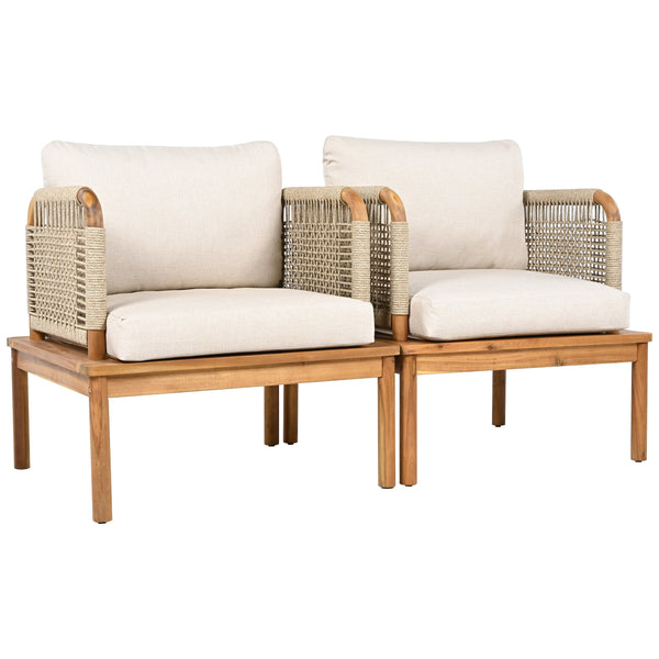English Elm Christopher Knight Home® - Outdoor Acacia Wood Rope Club Chair Set Of 2 - Stylish & Weather-Resistant Cushions For Patios N757P242305B