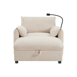 English Elm 37" Oversized Chenille Armchair with Ottoman Usb Charging Pocket Spring Living Room Beige N723P387145A