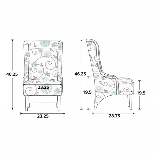 English Elm Dining Chair Wingback High Back Upholstered Seat with Tapered Birch Legs Modern Formal N767P401040M