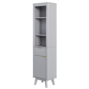 English Elm 68" Tall Fluted Freestanding Storage Cabinet with Drawer and Adjustable Shelf for Bathroom Gray N817P375218G