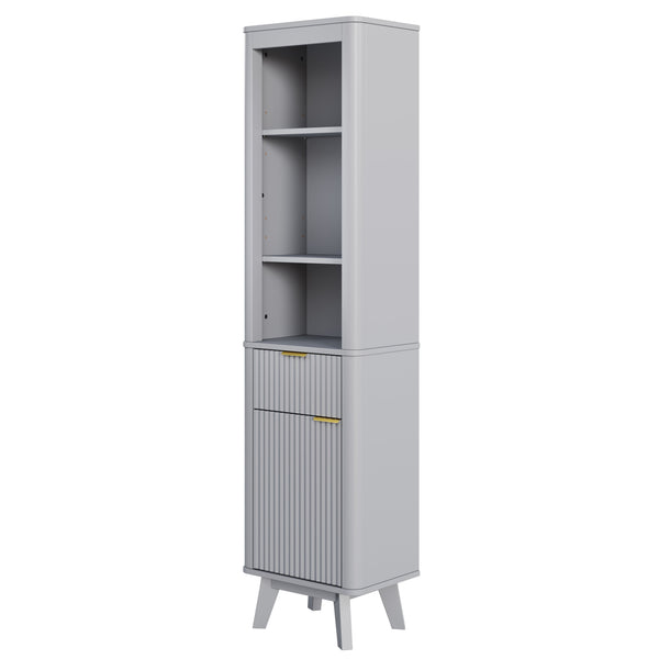 English Elm 68" Tall Fluted Freestanding Storage Cabinet with Drawer and Adjustable Shelf for Bathroom Gray N817P375218G