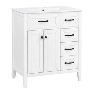 English Elm [video] 30 Inch Freestanding Bathroom Vanity White Mdf Pine Legs Ceramic Sink Soft Close N759P394442K