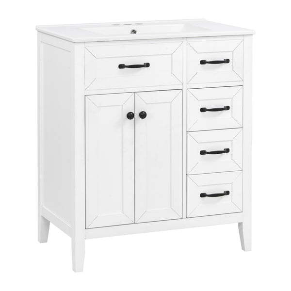 English Elm [video] 30 Inch Freestanding Bathroom Vanity White Mdf Pine Legs Ceramic Sink Soft Close N759P394442K