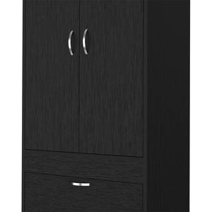 English Elm Armoire with 70" Height for Bedroom Storage, Double Door Cabinet with Hanging Rod and Two Spacious Drawers Black 74 L x 23 W x 4 H B097133136