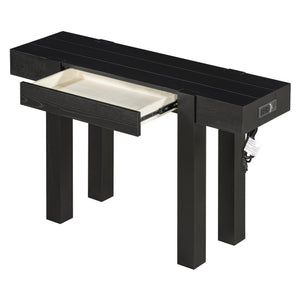 English Elm Trexm Ash Veneer Entryway Console Table Built in Power Outlet Drawer Rubberwood Black N715P361518B