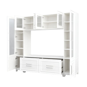 English Elm Vibe Haus Fluted Glass Wall Unit Tall Mdf Entertainment Console for Living Room N893S000011K