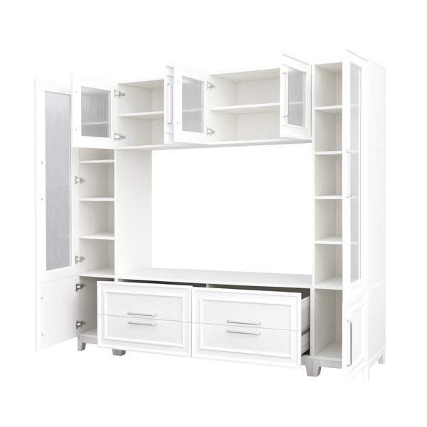 English Elm Vibe Haus Fluted Glass Wall Unit Tall Mdf Entertainment Console for Living Room N893S000011K