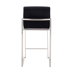 English Elm Fuji Contemporary High Back Counter Stools - Luxurious Black Velvet & Stainless Steel, Set Of 2 B202P221961