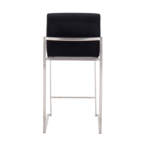 English Elm Fuji Contemporary High Back Counter Stools - Luxurious Black Velvet & Stainless Steel, Set Of 2 B202P221961