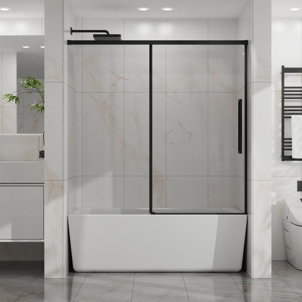 English Elm Goodyo 60" W Tub Sliding Shower Door - Modern Semi-Frameless Glass, Matte Black Hardware, Easy-Clean D163118748