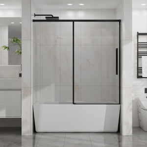 English Elm Goodyo 60" W Tub Sliding Shower Door - Modern Semi-Frameless Glass, Matte Black Hardware, Easy-Clean D163118748