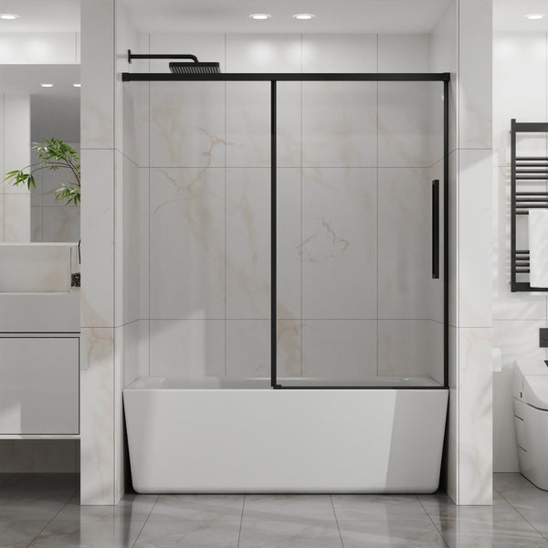 English Elm Goodyo 60" W Tub Sliding Shower Door - Modern Semi-Frameless Glass, Matte Black Hardware, Easy-Clean D163118748