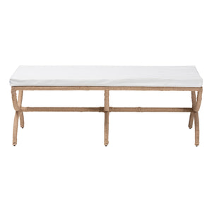 English Elm Japandi Woven Jute Bench with Sculptural Hourglass Legs for Entryway or Bedroom B2750P467806