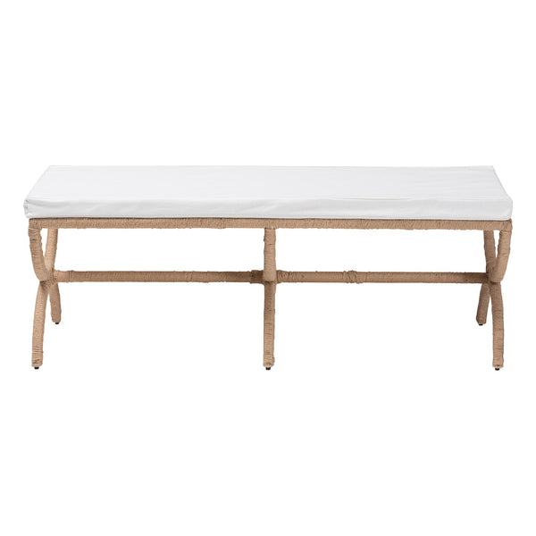 English Elm Japandi Woven Jute Bench with Sculptural Hourglass Legs for Entryway or Bedroom B2750P467806