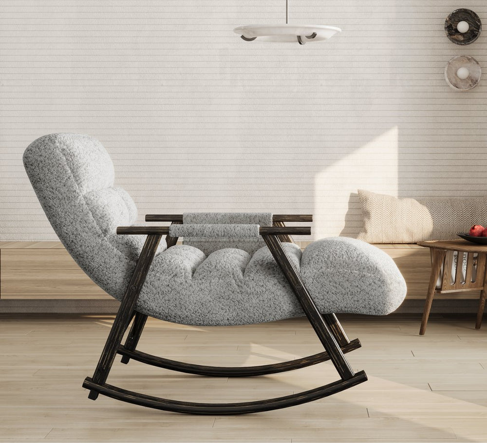 English Elm 42"l Folding Rocking Chair Iron Frame Cushioned High Back Adjustable Footrest Lounge Grey W1669P163321