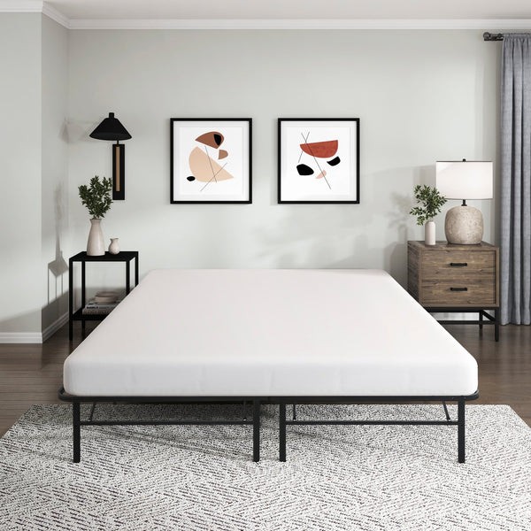 English Elm Black Metal Platform Bed Frame Queen High-Profile Foldable Design for Easy Assembly, Headboard Mountable Black 41 L x 39.25 W x 7 H B011P197728