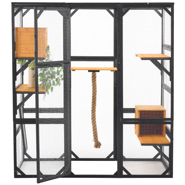 English Elm Outdoor Pine Wood Catio Enclosure with Platforms Condos and Walk-in Access for Cats N719P283198B