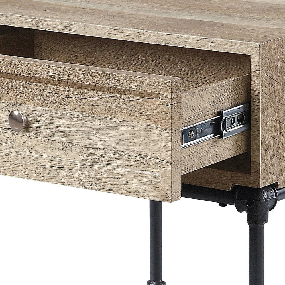 English Elm Oak Industrial-Rustic End Table With Slatted Shelf & Storage Drawer For Living Room Or Bedroom Decor B062P186444