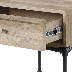 English Elm Oak Industrial-Rustic End Table With Slatted Shelf & Storage Drawer For Living Room Or Bedroom Decor B062P186444