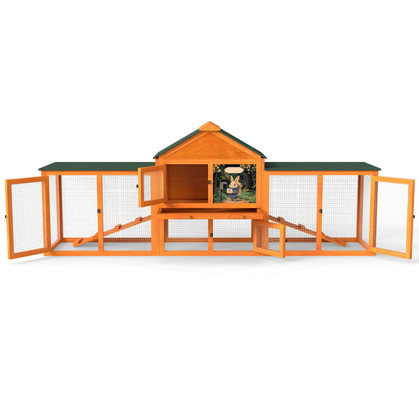 English Elm Large Spruce Wood Rabbit Hutch with Waterproof Roof Ramps and Removable Tray W2181P362971