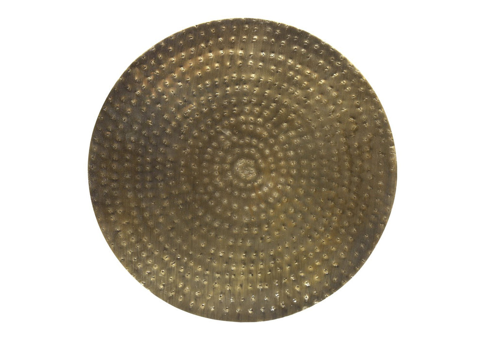 English Elm Accent Table - Hand-Crafted Gold Metal Drum Design, Modern Style For Living Room & Bedroom Use B2710P219448