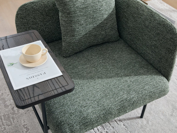 English Elm Leisure Linen Accent Chair with Built-in Side Table Pockets and Lumbar Pillow Modern Emerald W395P453314