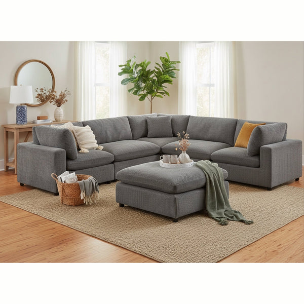 English Elm Chelsea Modular 6-Piece Sectional Sofa - Charcoal, Stylish Flexibility & Comfort For Family Living B050S00018