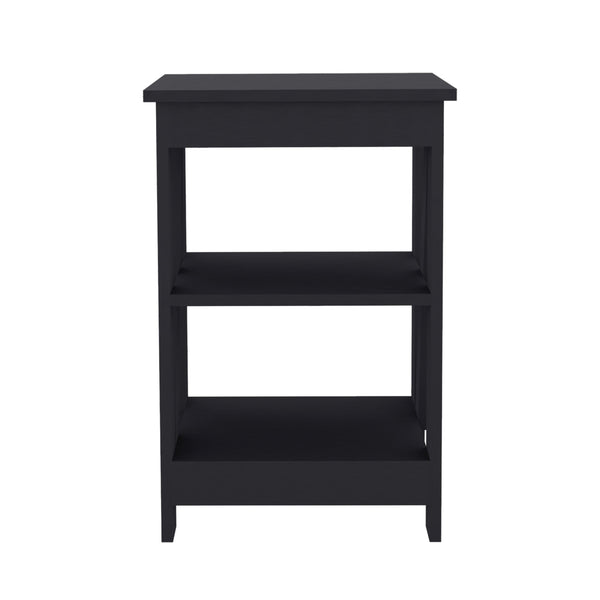 English Elm 3-Tier Engineered Wood End Table with Cross-Brace Legs, Compact Nightstand with Ample Shelving Space Black 34.6 L x 20.8 W x 3.14 H B097P199750