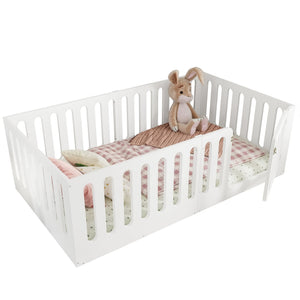 English Elm Twin Solid Pine Montessori Floor Bed with House Frame Door and Safety Fence Light White W5305P420632