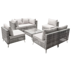 English Elm K&k 7 Piece Outdoor Modular Sectional Wicker Sofa Set with Tempered Glass Coffee Table Grey N707S000011G