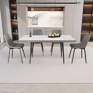 English Elm 47"-63" Extendable Marble Print Dining Set Four Suede Chairs Modern White Mdf Table W2189S00929