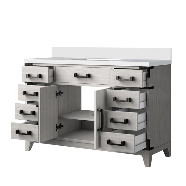 English Elm White Oak Single Bath Vanity 48" W X 22" D With White Quartz Top - Stylish Storage & Modern Elegance B2731P259829-GIGA