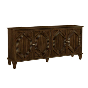 English Elm 65.2" Mid Century Sideboard Buffet with Fluted Geometric Doors, Spacious Adjustable Shelves & Brass Accents Walnut W1801P346228