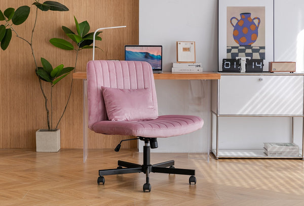 English Elm Light Pink Velvet Armless Swivel Chair with Criss Cross Base for Home Office W3394P329165