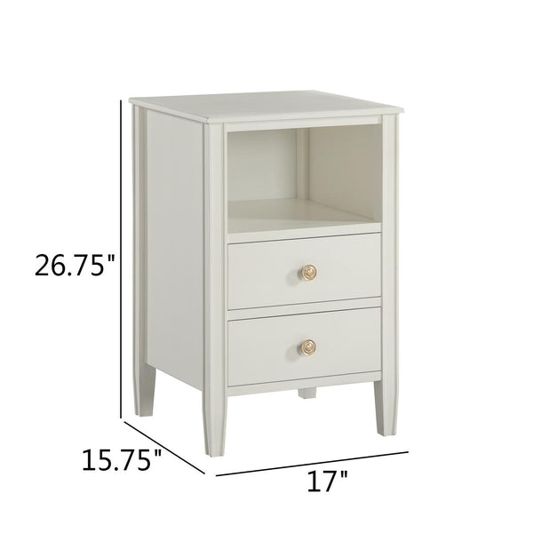 English Elm Winston 2-Drawer Storage Nightstand with Brushed Gold Knobs, Open Shelf, Fluted Legs, No Assembly Antique White B050P376955