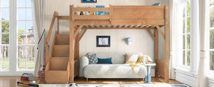 English Elm Twin Low Loft Bed Solid Pine Frame Kids Study Desk Blackboard Storage White Antique Natural W1580S00553