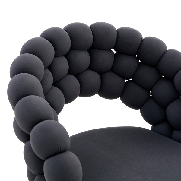 English Elm Set of 2 Sculptural Bubble Backrest Velvet Dining Chairs with Matte Black Legs W3875P370928