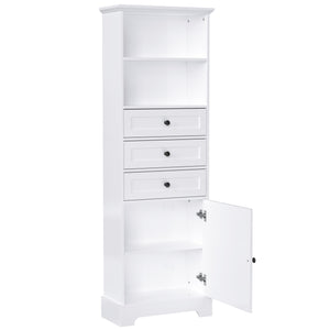 English Elm White Tall Storage Cabinet 3-Drawer, Adjustable Shelves, Anti-Dump Safety, MDF Painted Finish 42"L WF323347AAK