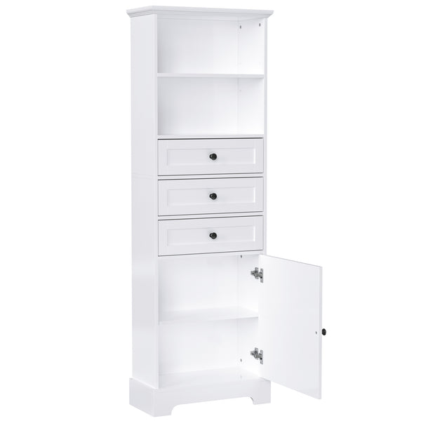 English Elm White Tall Storage Cabinet 3-Drawer, Adjustable Shelves, Anti-Dump Safety, MDF Painted Finish 42"L WF323347AAK