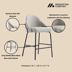 English Elm Gracie Metal Counter Stool: Stone Gray Leatherette With Industrial Style & Easy Assembly Comfort B365P397971