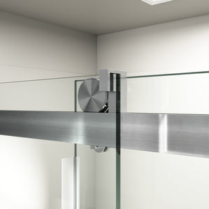 English Elm 56" Frameless Sliding Shower Door Tempered Glass Soft Close Matte Hardware Alcove Fit Brushed Nickel W1920P385326