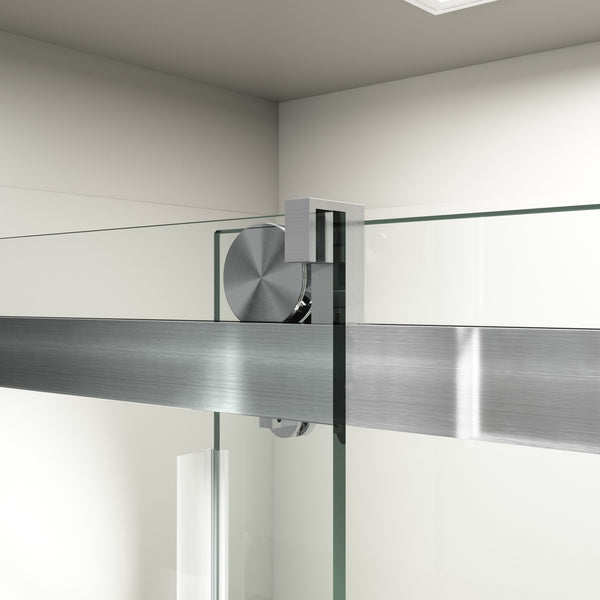 English Elm 56" Frameless Sliding Shower Door Tempered Glass Soft Close Matte Hardware Alcove Fit Brushed Nickel W1920P385326