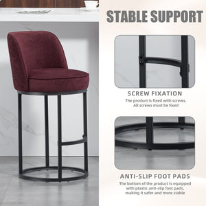 English Elm Counter Height Barstools Set of 2 Linen Upholstered Barrel Seat with Iron Legs Wine Red W395P410434