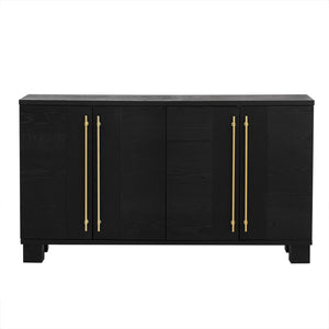 English Elm Trexm Ash Veneer Buffet with Gold Handles Matte Black Lacquer Dining Storage N715P232696B