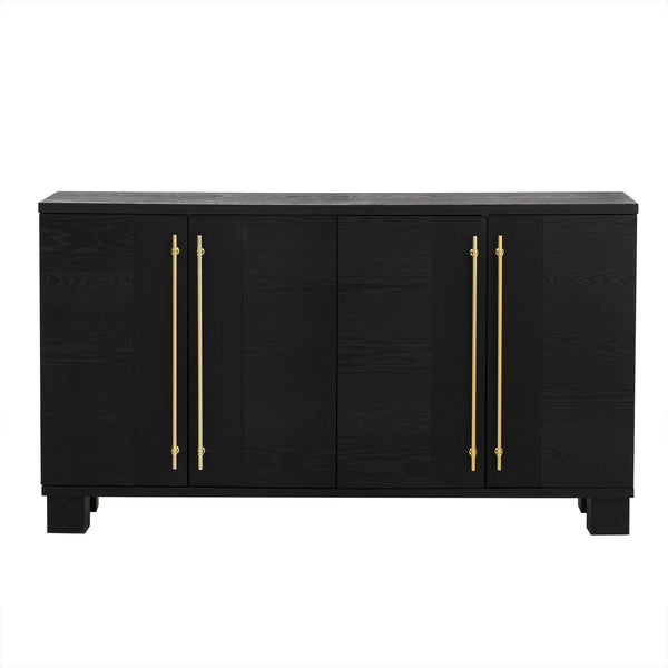 English Elm Trexm Ash Veneer Buffet with Gold Handles Matte Black Lacquer Dining Storage N715P232696B